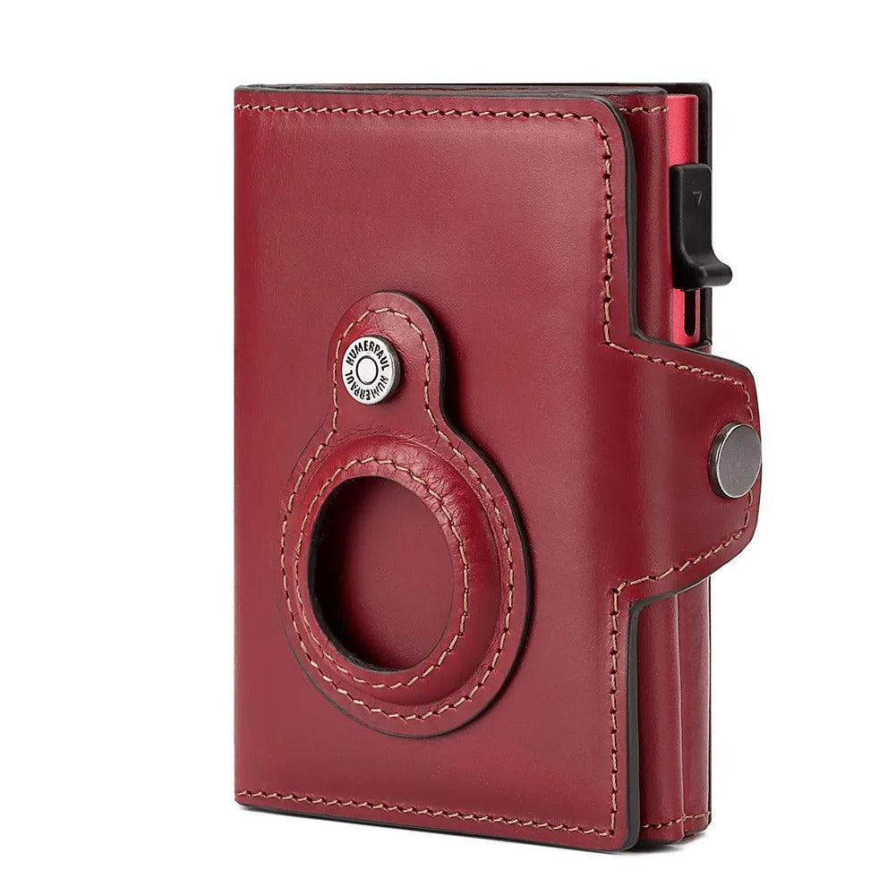 Leather RFID Wallet with AirTag Holder – Automatic Card Case