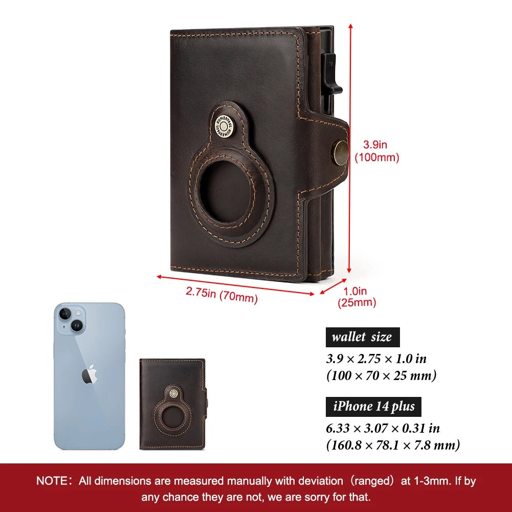 Leather RFID Wallet with AirTag Holder – Automatic Card Case