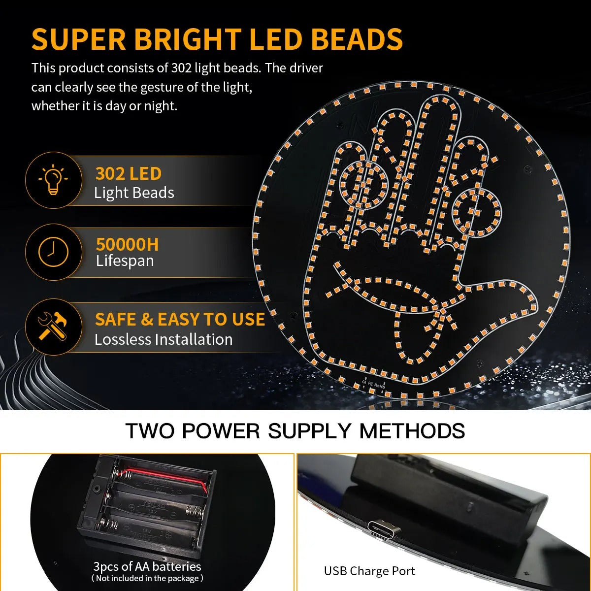 Car Finger Expression LED Light (Remote Controlled)