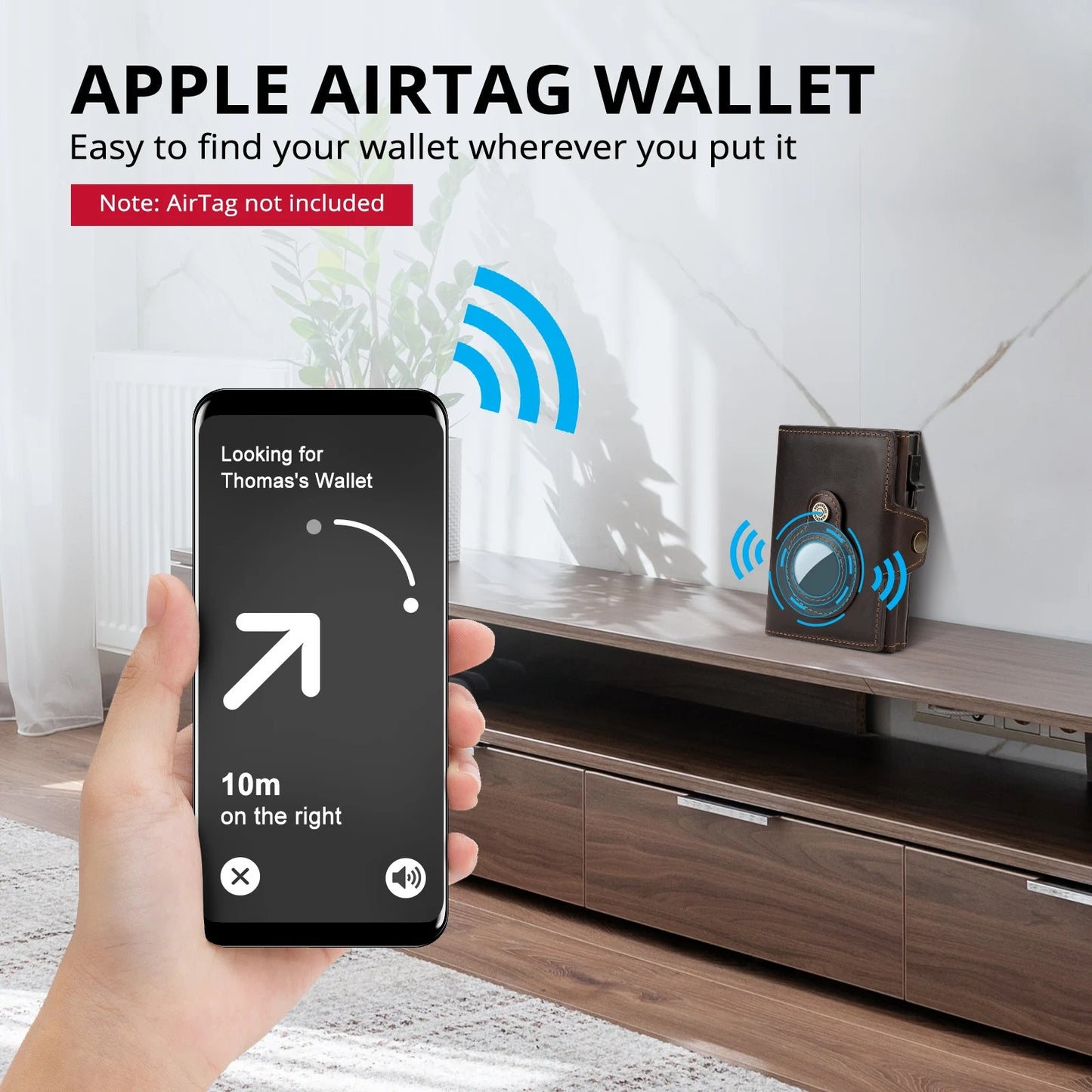 Leather RFID Wallet with AirTag Holder – Automatic Card Case