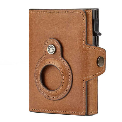 Leather RFID Wallet with AirTag Holder – Automatic Card Case