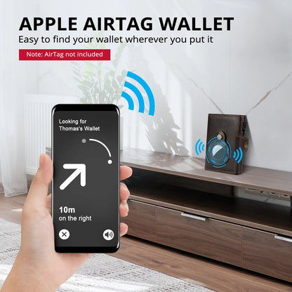 Leather RFID Wallet with AirTag Holder – Automatic Card Case