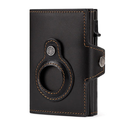 Leather RFID Wallet with AirTag Holder – Automatic Card Case