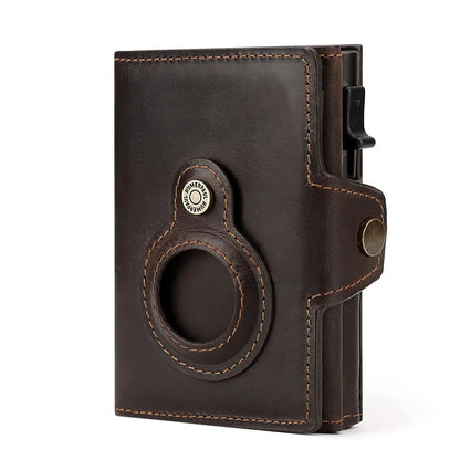 Leather RFID Wallet with AirTag Holder – Automatic Card Case