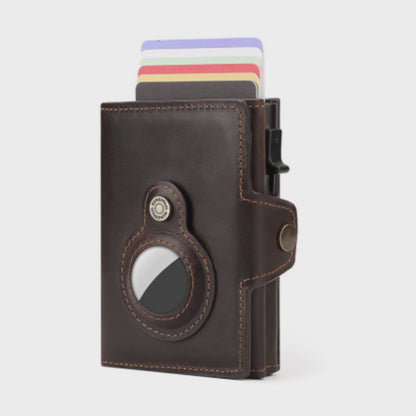 Leather RFID Wallet with AirTag Holder – Automatic Card Case