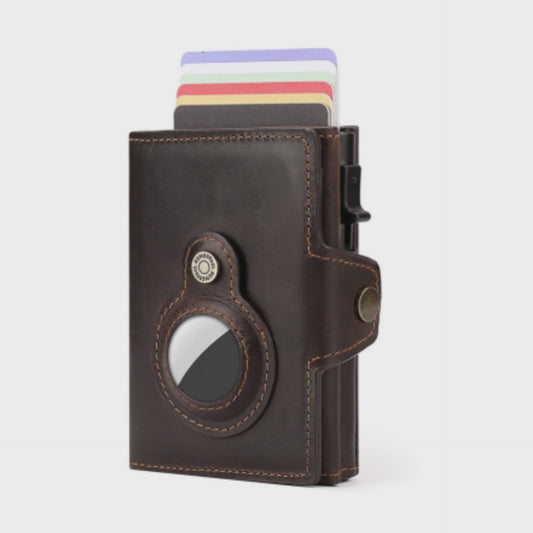 Leather RFID Wallet with AirTag Holder – Automatic Card Case